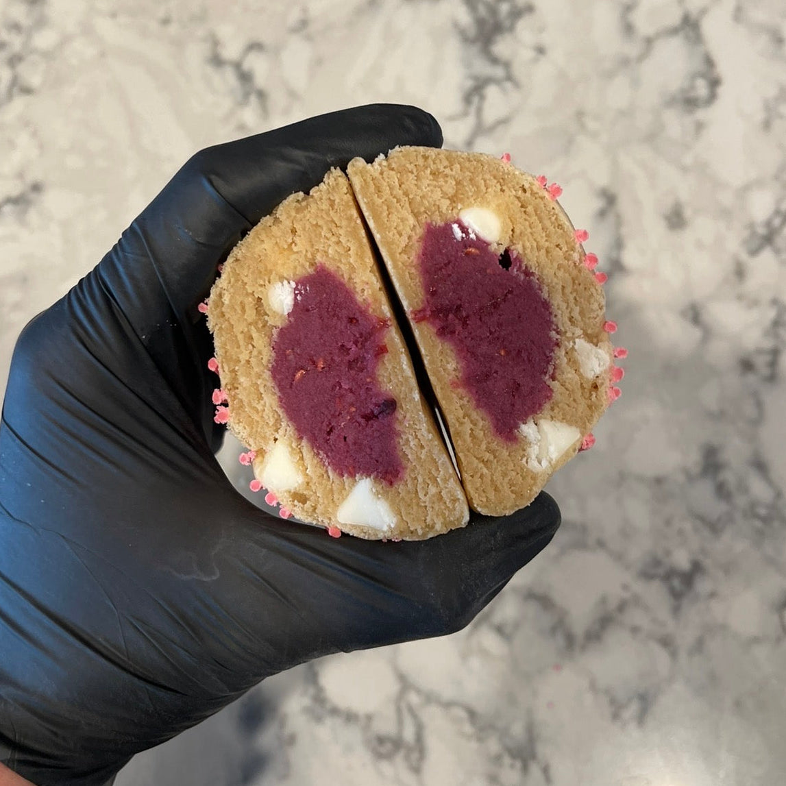 White Chocolate Raspberry Stuffed Cookie