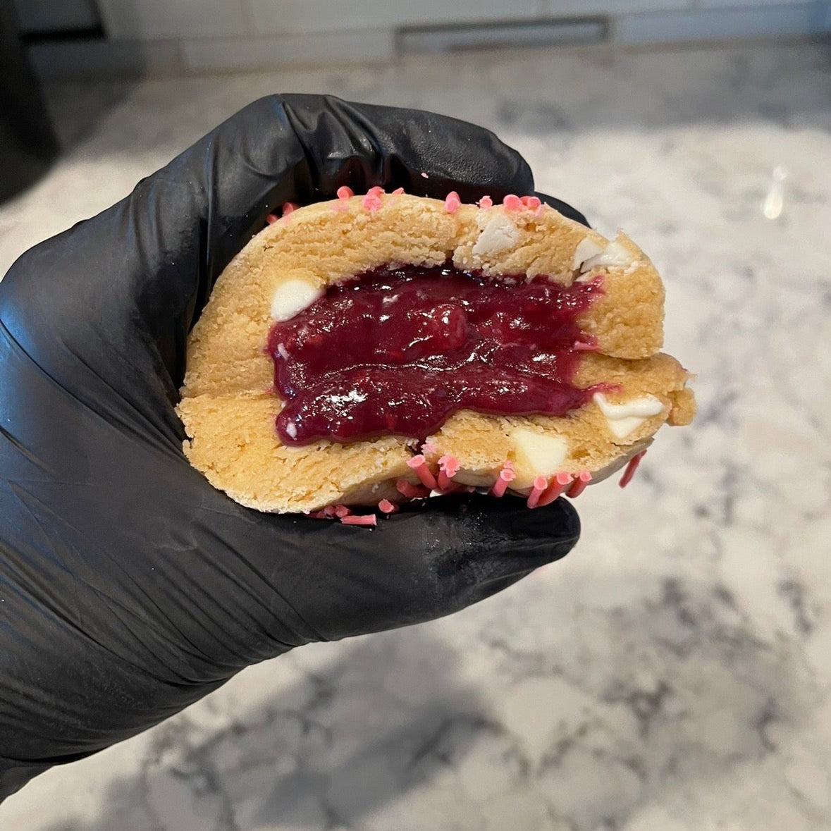 White Chocolate Raspberry Stuffed Cookie