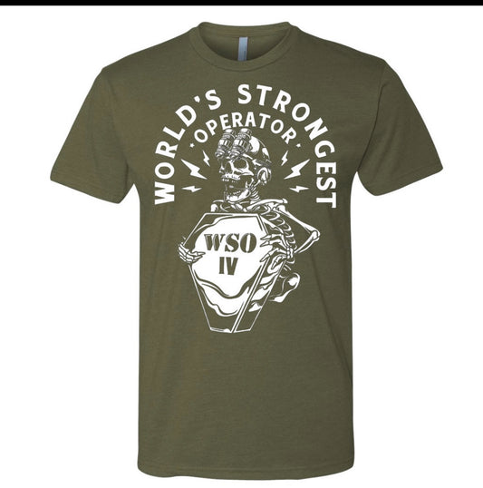 World's Strongest Operator White T-Shirt Husafell Stone (with event logos on back)